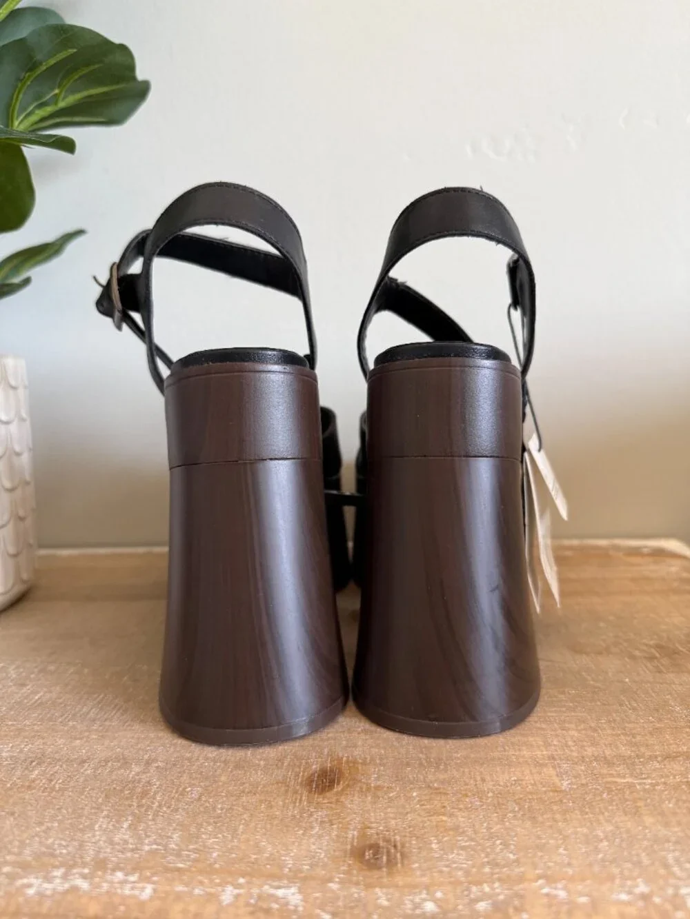 NEW Zara Platform Sandals with Wood-Effect Heel : EU 36